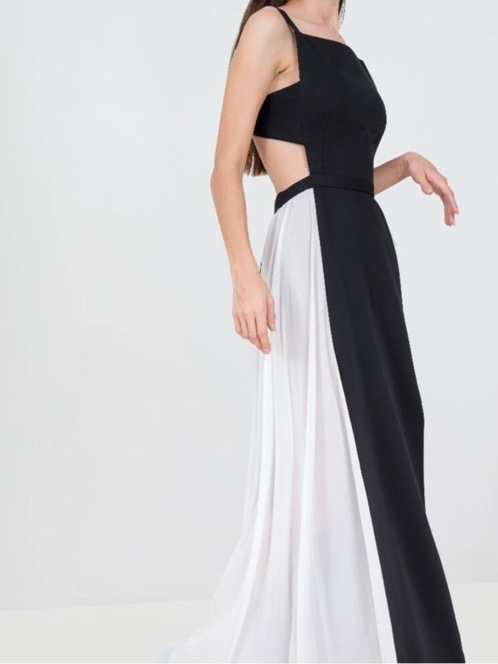 BCBGMaxAzria Black and White Cutout Maxi Gown